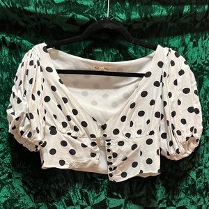 For Love and lemons polka dot button up crop top with poofy sleeves